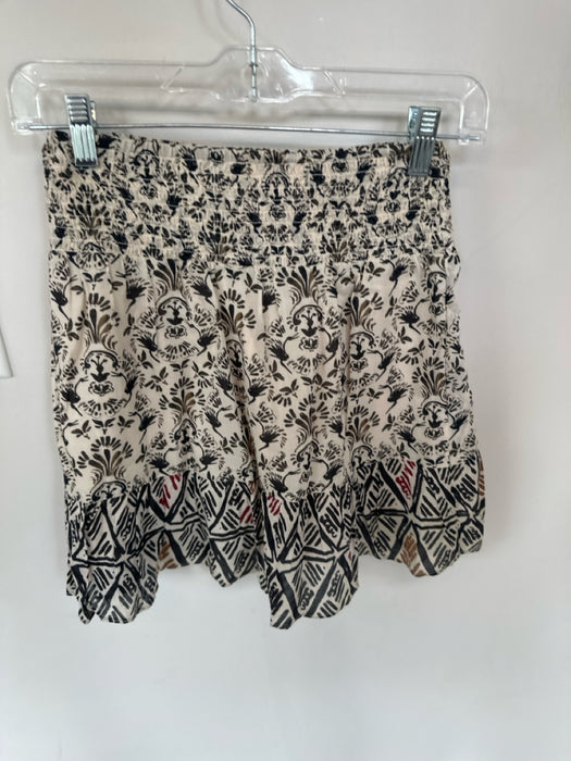 Free People Size XS Cream & Black Cotton Smocked Lines Mini Skirt