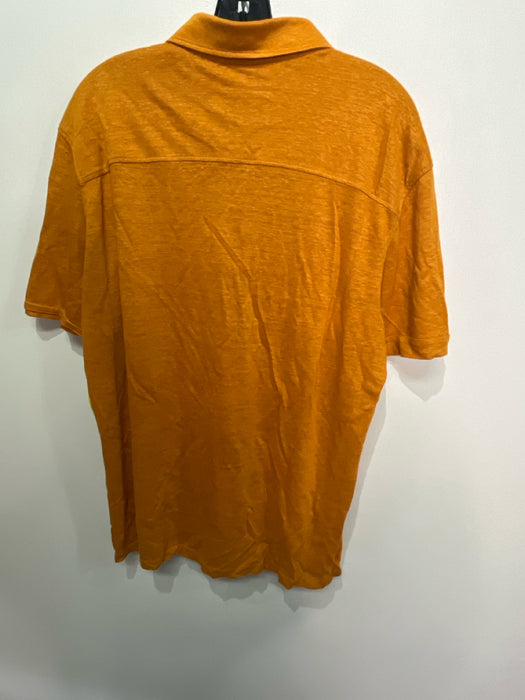 Zegna Size L Orange Cotton Blend Solid Polo Men's Short Sleeve