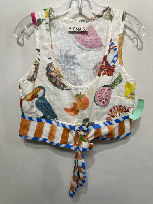 Alemais Size 4 Cream, Orange &  Mustard Linen Sleeveless Fruit & Food Pant Set