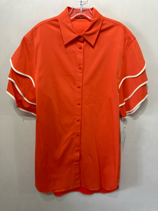 Alexis Size XS Orange & White Cotton & Viscose Short Sleeve scallop trim Dress