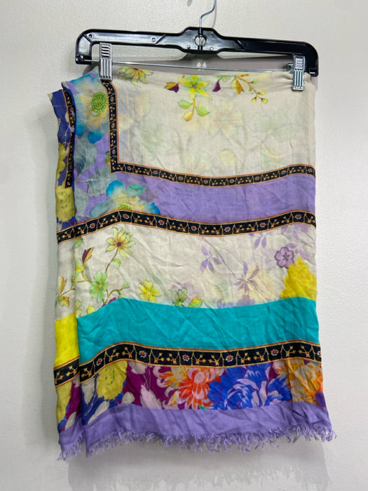 Etro White & Multi Modal Blend Fringe Floral & Abstract Square scarf