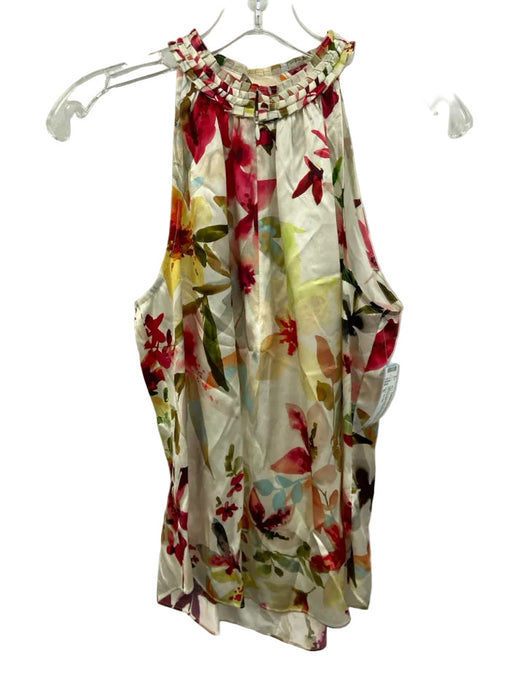 Go > Go Silk Size S White & Multi Silk Sleeveless Floral 1/2 Zip Top