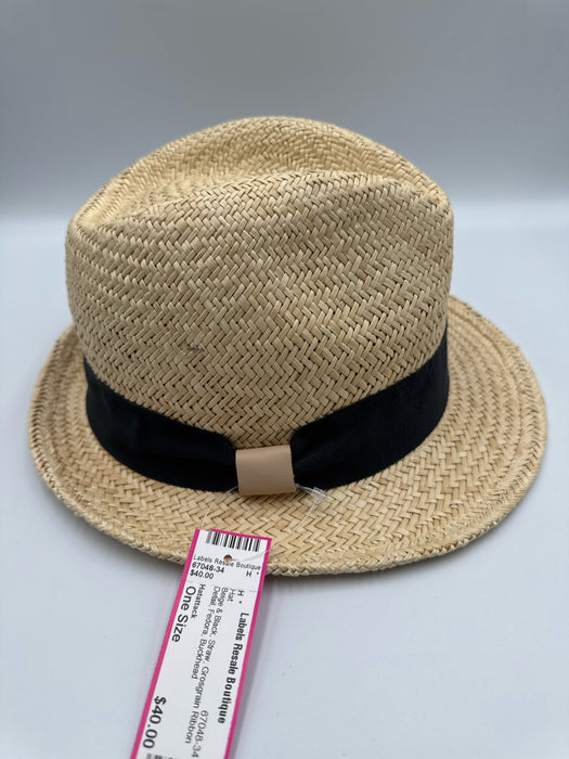 Hatattack Beige & Black Straw Grosgrain Ribbon Detail Fedora Hat