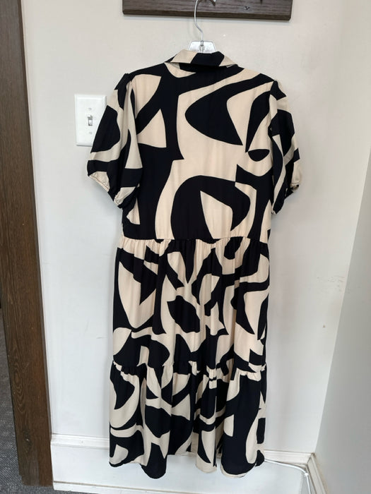 Gilli Size M Tan & black Polyester Short Balloon Sleeve Abstract Collar Dress