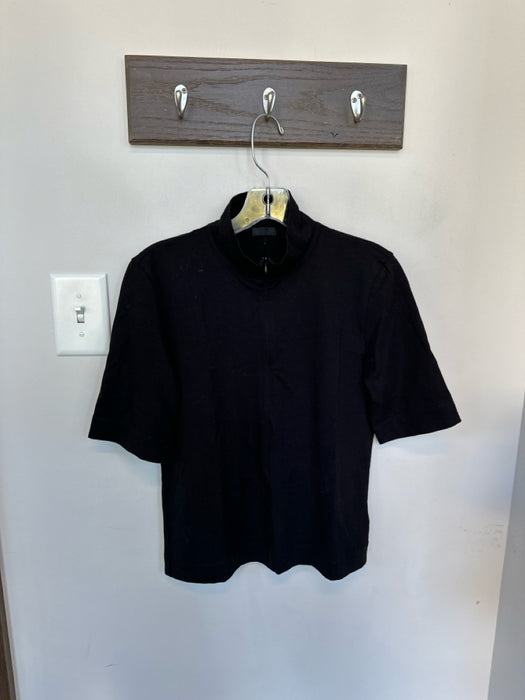 ATM Size L Black Pima Cotton Blend Half Zip Short Sleeve Top