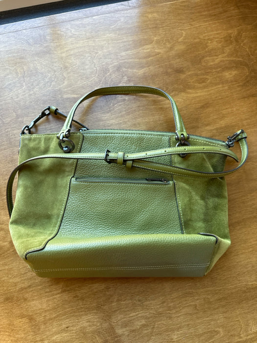 Coach Green Leather & Suede Zip Close Top Handles Crossbody Strap Bag