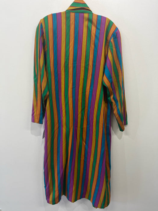 Kenzo Size 38 Purple, Green, Yellow Wool Blend Stripe Wrap Long Sleeve Dress