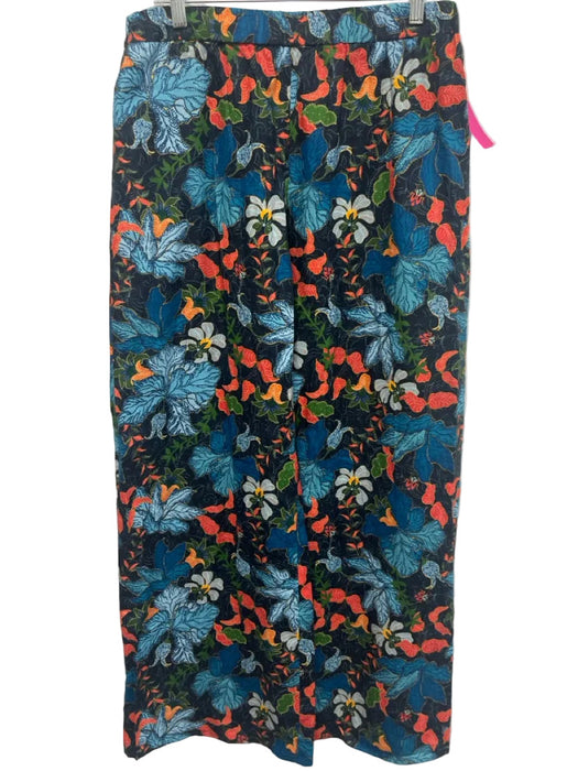 The Kit. Size L Navy & Multi Cotton Elastic Waist Floral Wide Leg Pants