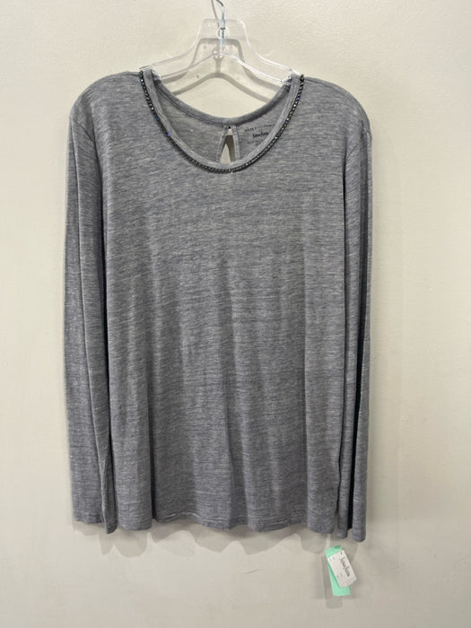 Majestic Paris Size 4 Gray Linen Rhinestone Detail Long Sleeve Top