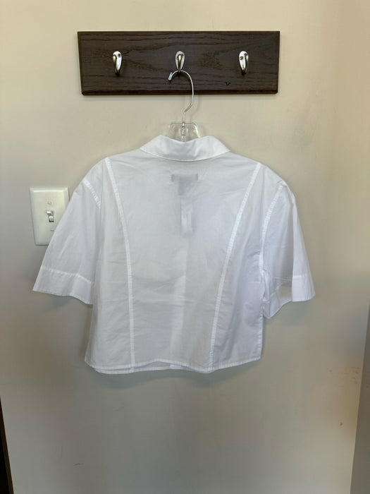 Veronica Beard Size 6 White Cotton Short Sleeve Button Down Cropped Top