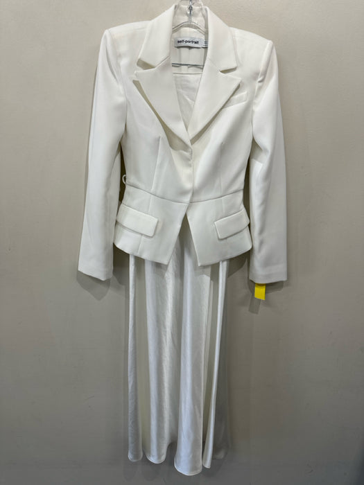 Self Portrait Size 0 White Polyester Blazer Satin Skirt Maxi Skirt Skirt Set