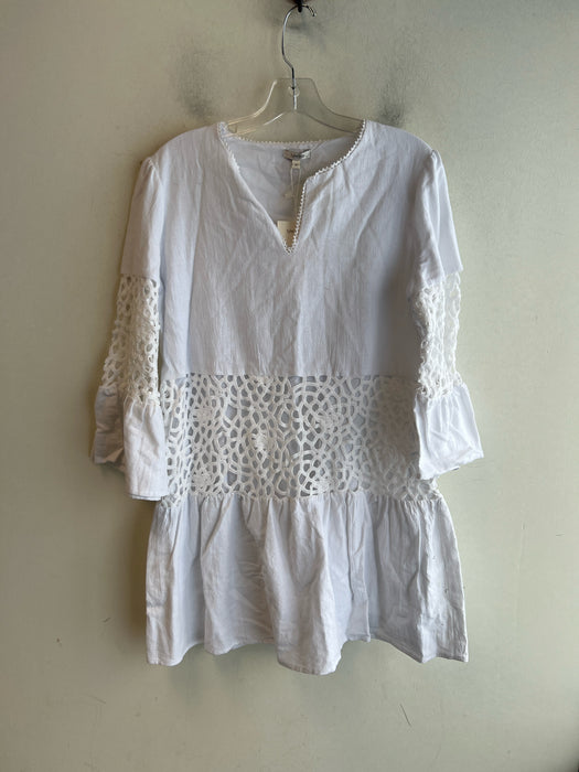 Tyler Boe Size M White Cotton V Neck Trumpet Sleeve Lace Detail Dress