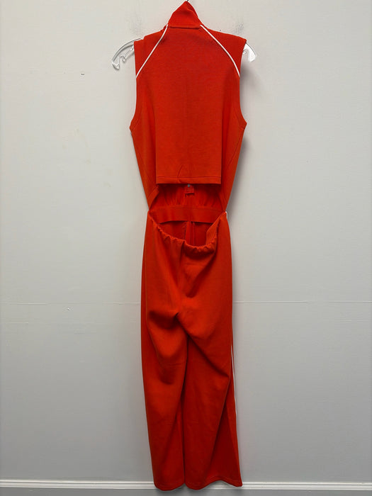 Spanx Size S Orange & White Modal Blend Pique Zip Back Cut Out Wide Leg Jumpsuit