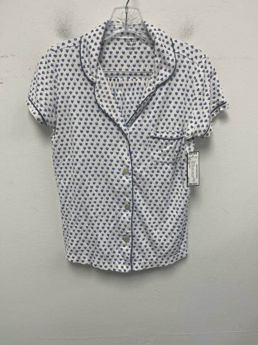 Roller Rabbit Size XS White & Blue Pima Cotton Hearts Button Down Short Set