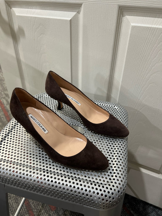 Manolo Blahnik Shoe Size 36 Brown Leather Suede Pointed Toe Kitten Heel Shoes