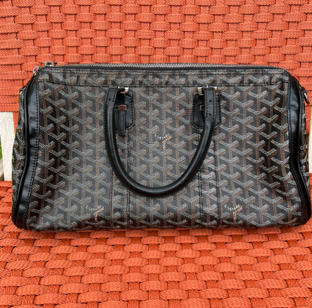 Goyard Black Print Coated Canvas Leather Monogram Top Handle Boston Bag Bag