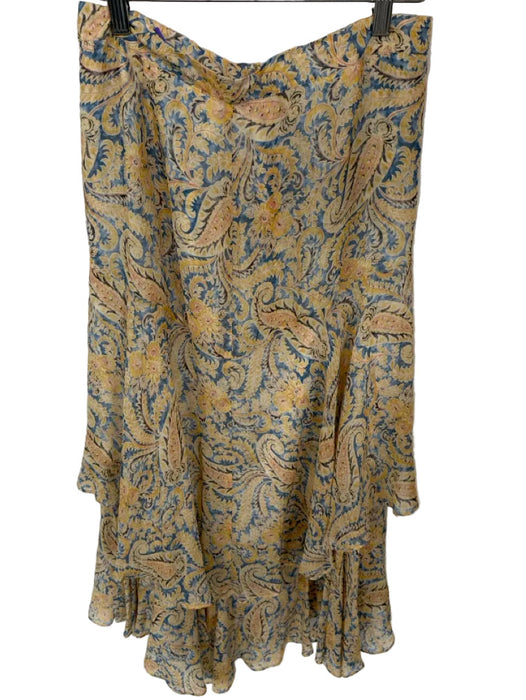 Veronica Beard Size 6 Yellow & Blue Silk Flower Back Zip Tiered Maxi Skirt