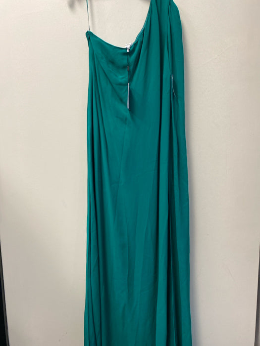 Reiss Size 10 Teal Viscose One Shoulder Maxi Open Sleeve Side Zip Dress