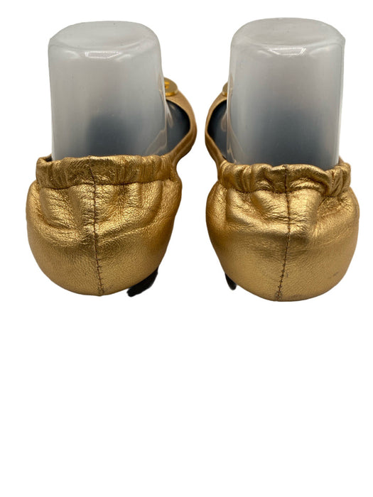 Tory Burch Shoe Size 8 Gold Leather Round Toe Logo Elastic Back Gold Logo Flats