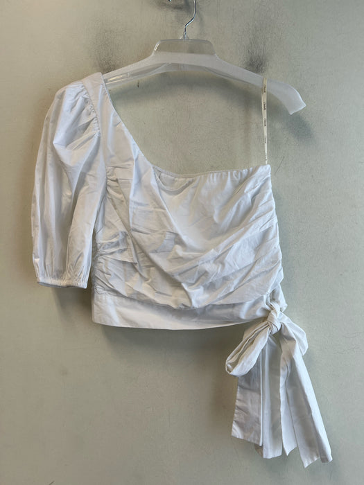 Cleobella Size Large White Cotton One Shoulder Side Zip Half Puff Sleeves Top