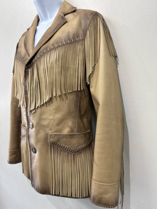 Ralph Lauren Purple Size 2 Beige & Brown Calf Leather Button Front Fringe Jacket