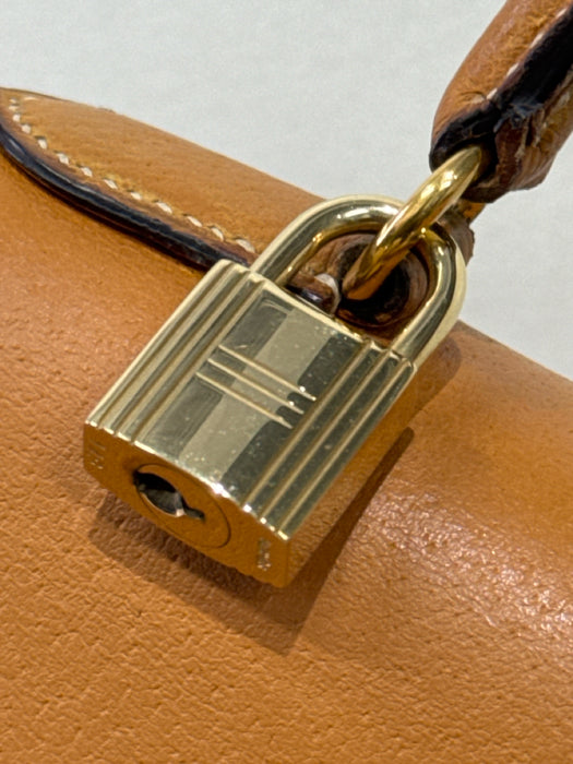 Hermes Tan Leather Gold hardware Top Handle Crossbody Strap Vintage Bag