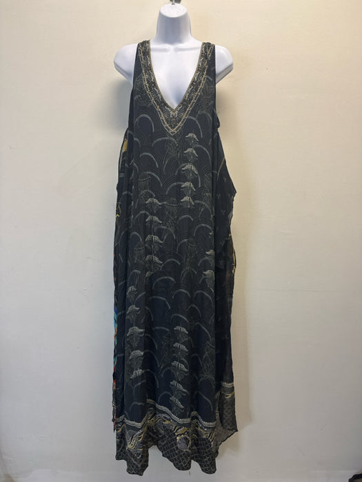 Camila Size Medium Navy & Multi Silk Crystal Maxi Sheer Sleeveless Dress