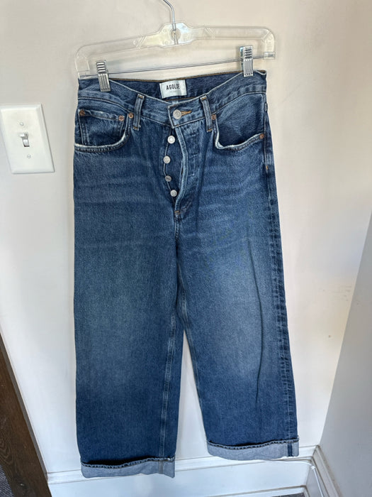 Agolde Size 25 Dark Wash Organic Cotton High Waist Button Fly Wide Leg Jeans