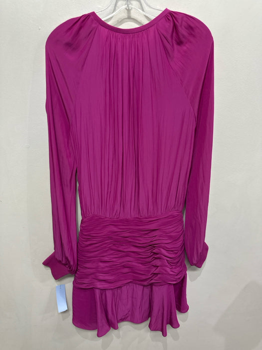 Ramy Brook Size 2 Magenta Polyester Keyhole Front Long Sleeve Mini Ruched Dress