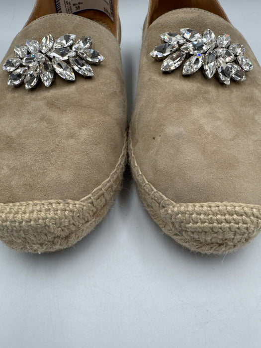 Miu Miu Shoe Size 38 Taupe & Beige Suede Crystal Embellished Detail Flats