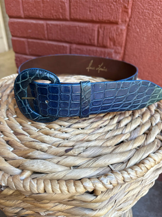 Teal & Navy Leather Croc Wide Ombre Belts