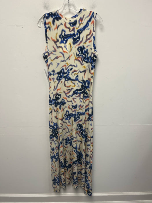Ulla Johnson Size Medium Blue, Orange, White Rayon Blend Sleeveless Ruched Dress
