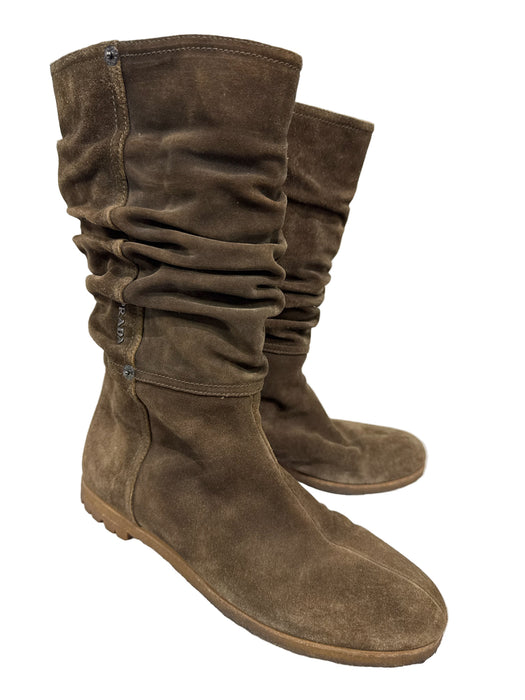 Prada Shoe Size 38.5 Brown Suede Almond Toe Slouchy Boots