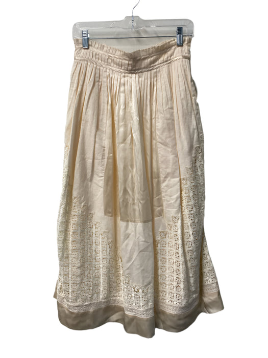 Ulla Johnson Size 6 Cream Linen & Cotton Side Zip Pleat Detail Lined Skirt