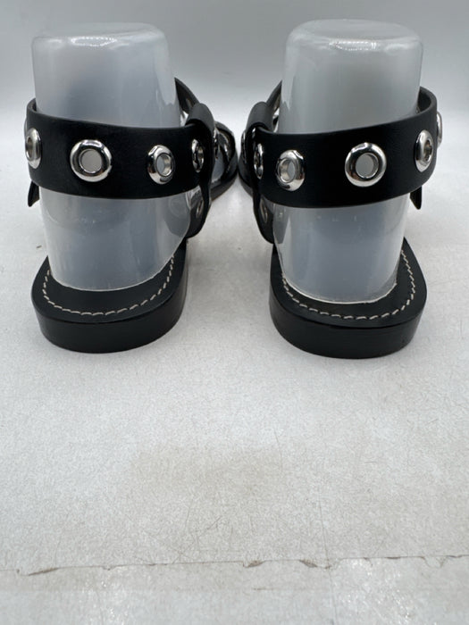 J. Crew Shoe Size 9 Black Leather Upper Silver Tone Accent Grommets Sandals