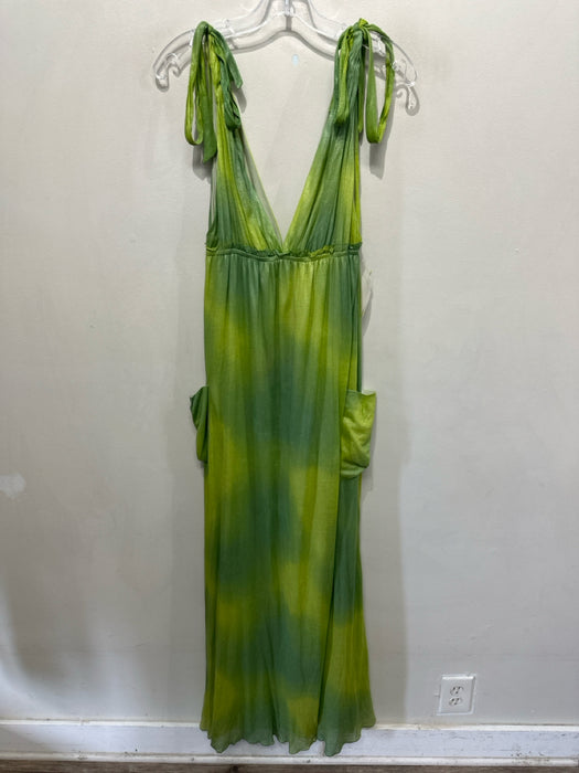 Alice + Olivia Size M Green & Yellow Silk Blend Sleeveless Ombre Double V Dress