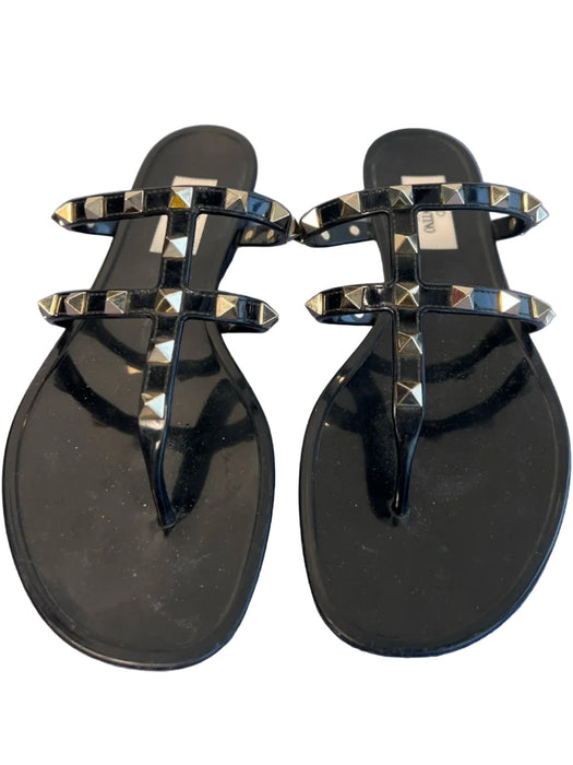 Valentino Garavani Shoe Size 37 Black Manmade Material Thong Strap Flat Shoes