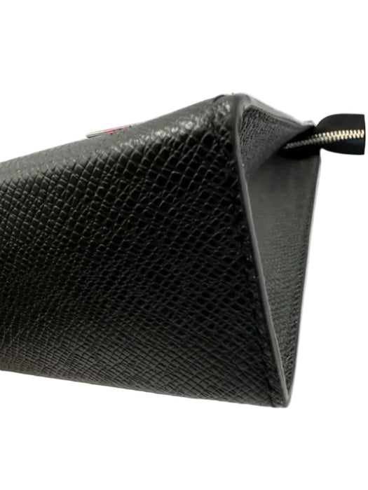 Louis Vuitton Black Taiga Leather Zip Top Silver Logo Clutch Card Slots Bag