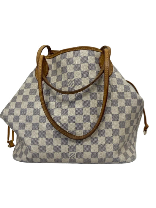 Louis Vuitton Cream, Blue, Brown Coated Canvas Top Handle Checkered Tote Bag