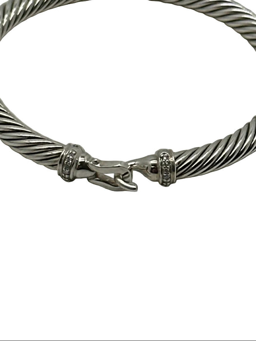 David Yurman Silver 925 Sterling Silver Cable Pave Diamonds Bucket Bracelet