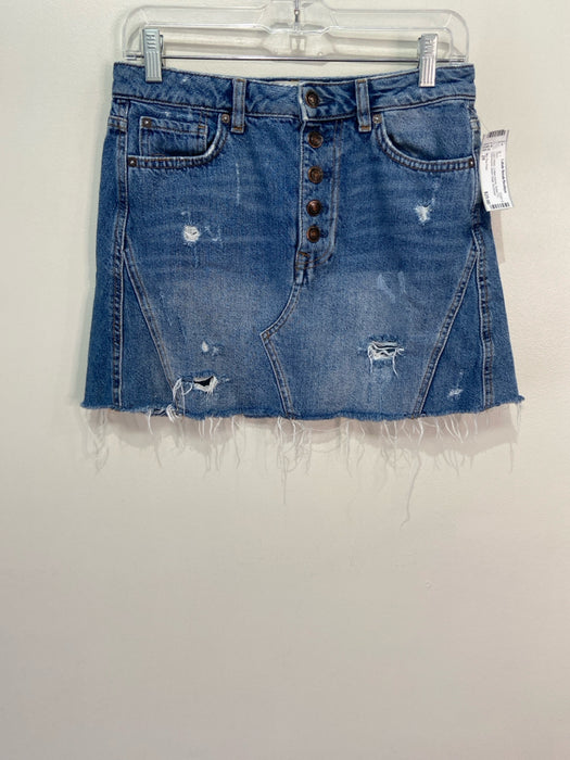 We The Free Size 28 Light Wash Cotton Denim Button Fly Distressed Skirt