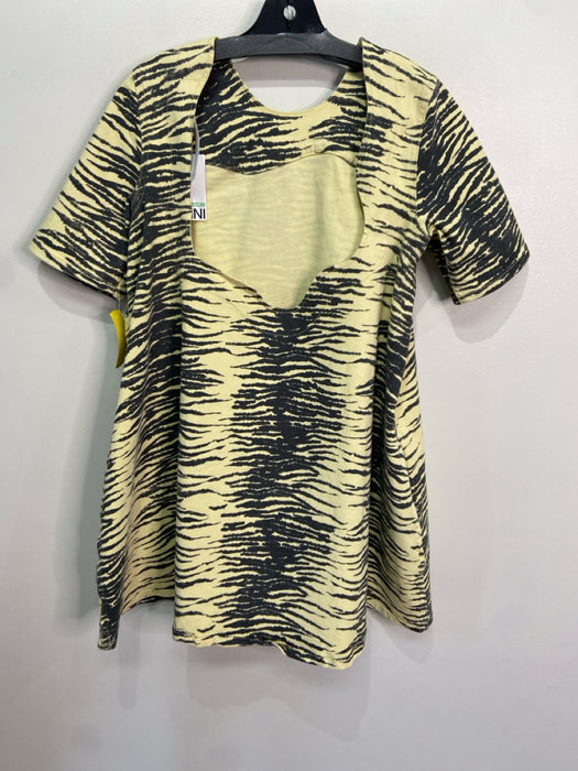 Ganni Size XS/34 Yellow & Black Cotton Denim Zebra Stripe Scoop Back Dress