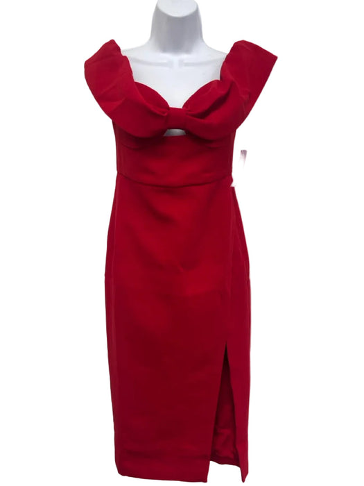 Self-Portrait Size 4 Red Polyester Off Shoulder Bow Cut Out Side Slit Dress