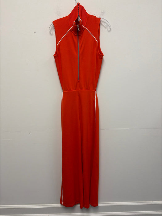 Spanx Size S Orange & White Modal Blend Pique Zip Back Cut Out Wide Leg Jumpsuit