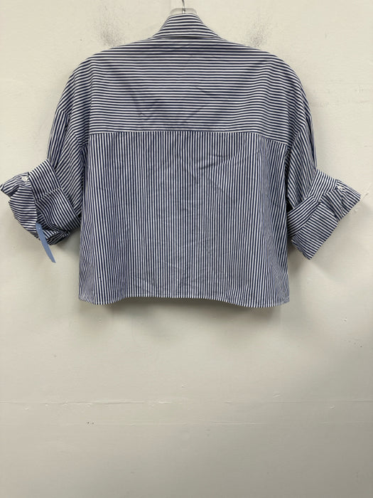 TWP Size XS/S Blue & White Cotton Button Down Stripe Cuffed Cropped Top