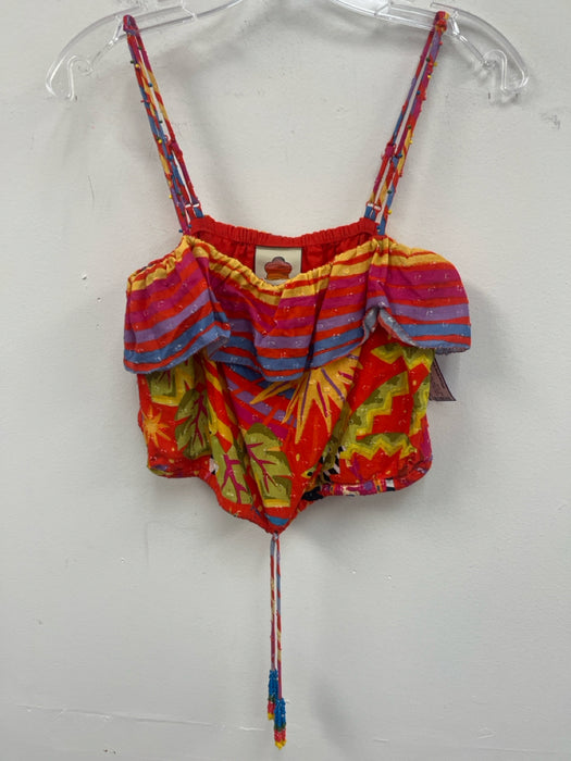 Farm Rio Size Small Red, Blue, Green Cotton Elastic neck Abstract Print Top