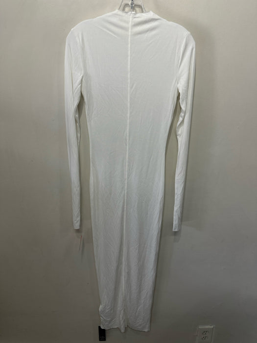 All Things Golden Size XS White Modal Blend Raw Hem Long Sleeve Maxi Dress