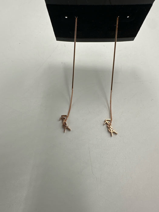 Saint Laurent Rose Gold Gold Tone Metal Bar Logo Micro Chain Earrings