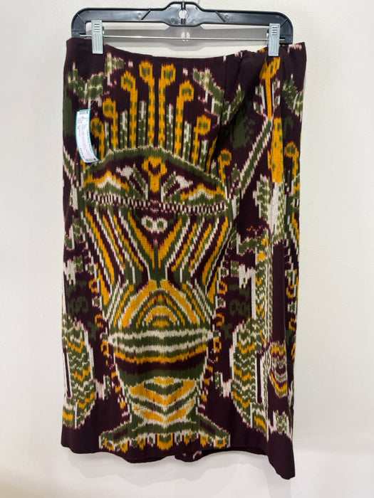 Ulla Johnson Size 10 Brown Yellow Green Cotton Side Zip Printed Midi Twist Skirt