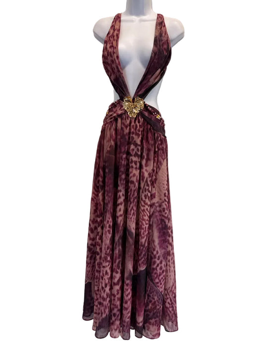 BABYBOO Size S Mauve & Pink Polyester Criss Cross Back Deep V neck Cutout Dress